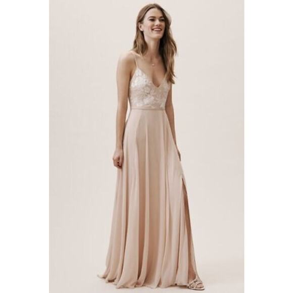 NWT BHLDN X Anthropologie Sadie Maxi Dress in Blush / Cream Size US 10